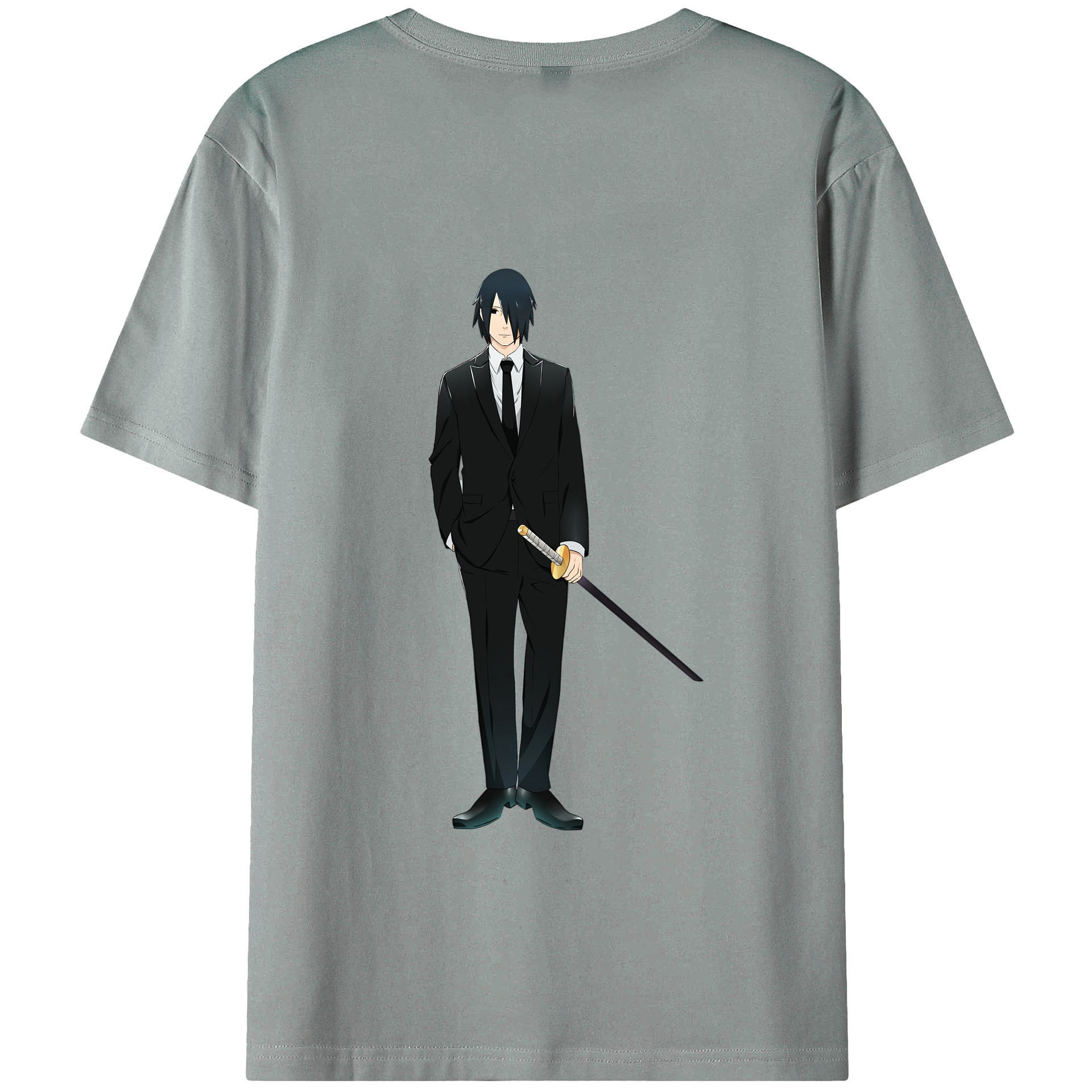 （画像用） NARUTO -ナルト- うちは サスケ Uchiha Sasuke 綿100％ メンズ半袖Tシャツ（バックプリント） 通気性